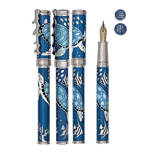 David Oscarson Sea Turtles Peacock Blue with Pale Blue Turtles ST Fountain pen