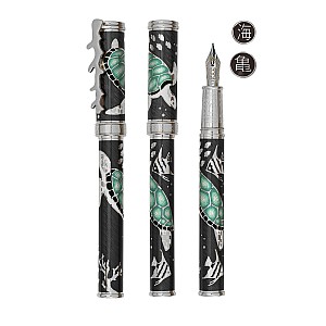 David Oscarson Sea Turtles Mossy Black with Teal Turtles ST Fountain pen