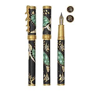 David Oscarson Sea Turtles Mossy Black with Teal Turtles GT Fountain pen