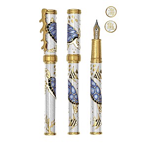 David Oscarson Sea Turtles White with Ocean Blue Turtles GT Pluma estilográfica