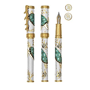 David Oscarson Sea Turtles White with Teal Turtles GT Fountain pen