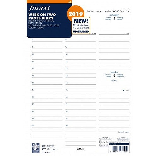 Filofax Vulling 2027 A4 Wit - Week op 2 pagina's met Kolommen