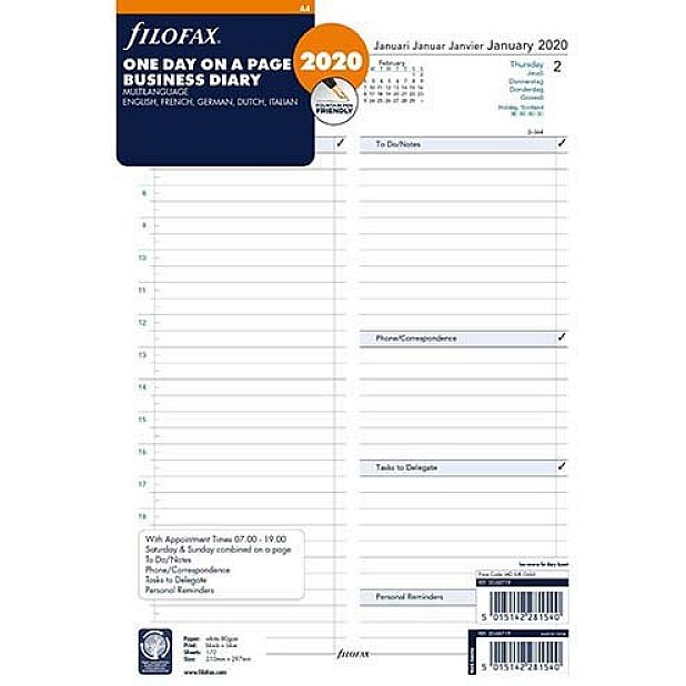 Filofax Refill 2027 A4 White - Business Day on 1 page