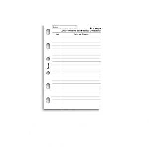 Filofax Vulling Pocket Wit Verjaardagen & Jubilea Notitiepapier