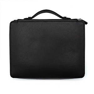 Galen Leather Compendium Bag Black A4 Zippered Folio Organizer