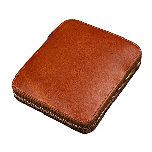 Galen Leather Legacy Zippered 6 Slots Deep Cognac Pen Case