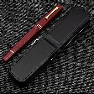 Galen Leather Magnum Opus Zippered Single Black Oversized Hard Pen Case