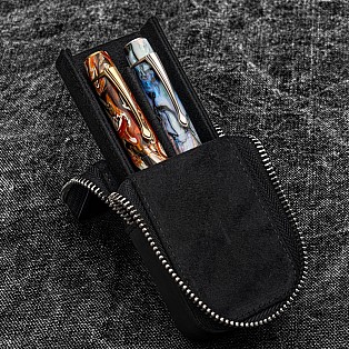 Galen Leather Magnum Opus Zippered 2 Slots Black Hard Pen Case