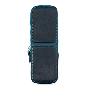 Galen Leather Magnum Opus Zippered 2 Slots Crazy Horse Ocean Blue Hard Pen Case