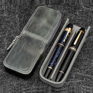 Galen Leather Magnum Opus Zippered 2 Slots Crazy Horse Smoky Hard Pen Case