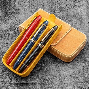 Galen Leather Magnum Opus 3 Slots Crazy Horse Honey Ochre Hard Pen Case