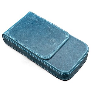 Galen Leather Magnum Opus 3 Slots Crazy Horse Ocean Blue Hard Pen Case