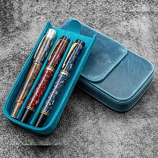Galen Leather Magnum Opus 3 Slots Crazy Horse Ocean Blue Hard Pen Case