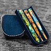 Galen Leather Magnum Opus Zippered 3 Slots Crazy Horse Navy Hard Pen Case