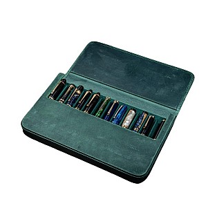 Galen Leather Magnum Opus 12 Slots Crazy Horse Forest Green Hard Pen Case
