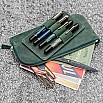 Galen Leather Slip-N-Zip 4 Slots Zippered Crazy Horse Fores Green Pen Pouch