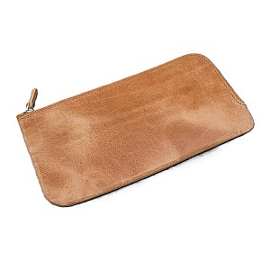 Galen Leather Slip-N-Zip 4 Slots Zippered Crazy Horse Honey Ochre Pen Pouch