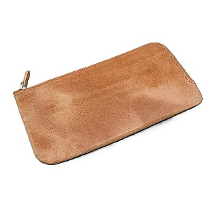 Galen Leather Slip-N-Zip 4 Slots Zippered Crazy Horse Honey Ochre Pen Pouch