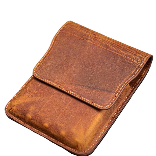 Galen Leather Crazy Horse Brown Flap Pen Pouch (Fivefold)