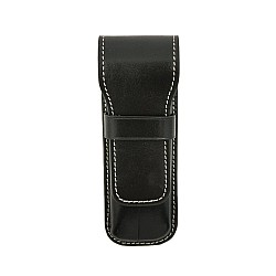 Galen Leather Black Flap Pen Pouch (Double)