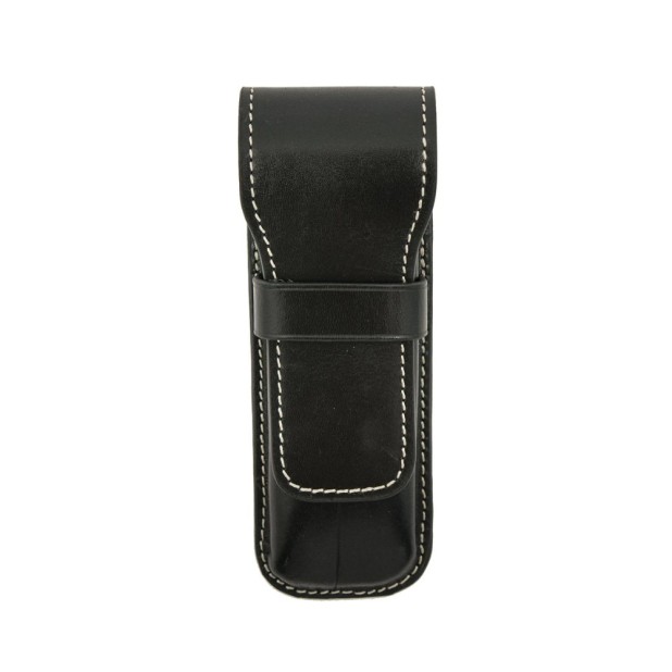 Galen Leather Black Flap Pen Pouch (Double)