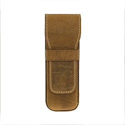 Galen Leather Crazy Horse Brown Flap Pen Pouch (Double)