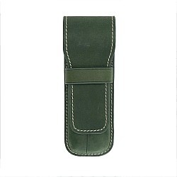 Galen Leather Crazy Horse Green Flap Pen Pouch (Double)