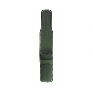 Galen Leather Crazy Horse Green Flap Pen Pouch (Double)