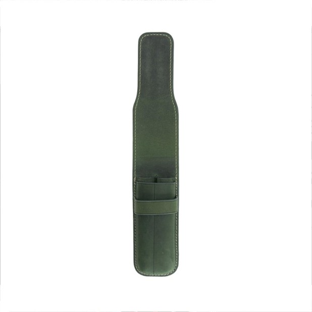 Galen Leather Crazy Horse Green Flap Pen Pouch (Double)