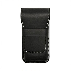 Galen Leather Black Flap Pen Pouch (Triple)