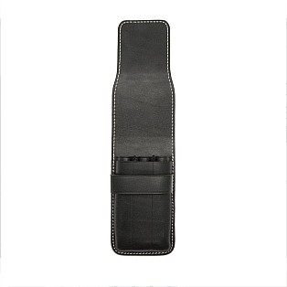 Galen Leather Black Flap Pen Pouch (Triple)