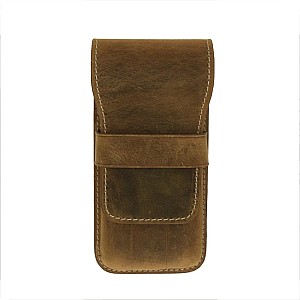 Galen Leather Crazy Horse Brown Flap Pen Pouch (Triple)