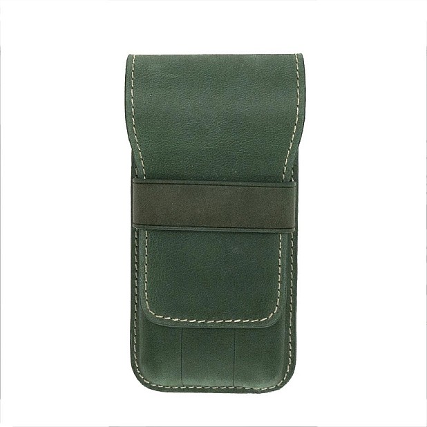 Galen Leather Crazy Horse Green Flap Pen Pouch (Triple)