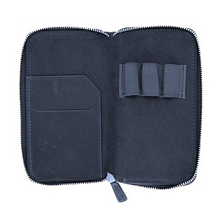 Galen Leather Crazy Horse Navy Blue Zippered Pen Pouch (Triple)