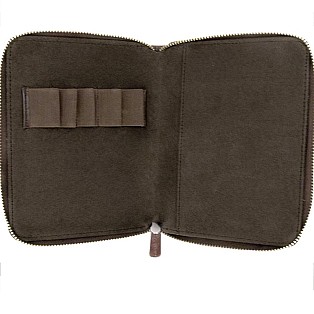 Galen Leather Chocolate Brown Zippered Pen Pouch (Fivefold)