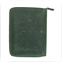 Galen Leather Crazy Horse Green Zippered Pen Pouch (Fivefold)