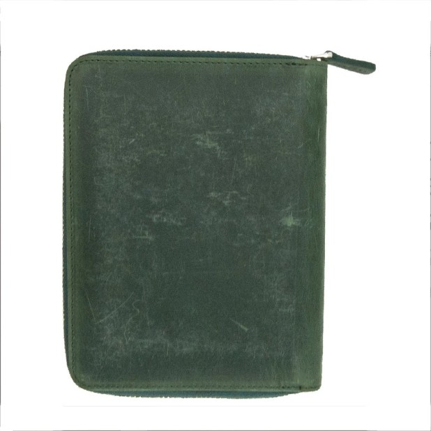 Galen Leather Crazy Horse Green Zippered Pen Pouch (Fivefold)
