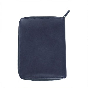 Galen Leather Navy Blue Zippered Pen Pouch (Fivefold)