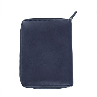 Galen Leather Navy Blue Zippered Pen Pouch (Fivefold)