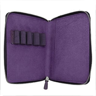 Galen Leather Purple Zippered Pen Pouch (Fivefold)