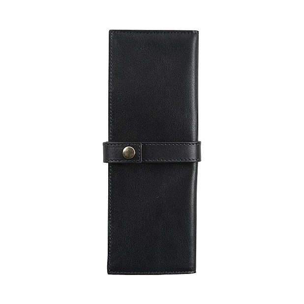 Jacques Herbin Small Leather Black Pen Pouch (Double)