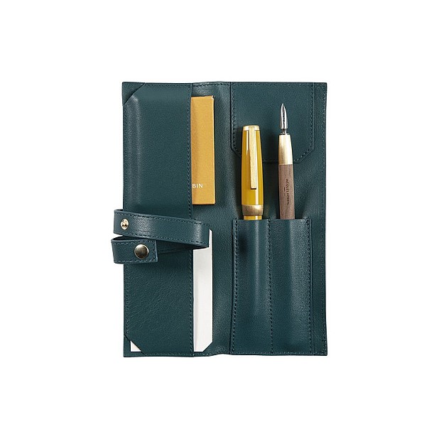 Jacques Herbin Small Leather Black Pen Pouch (Double)
