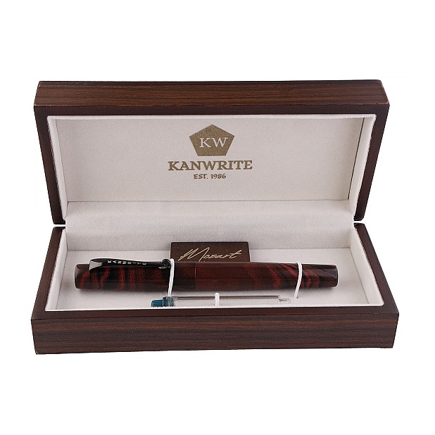 Caneta de tinta permanente Kanwrite Mozart Crimson Dusk em ebonite BT