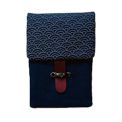 Kyoku Haku Seigaiha Dark Blue Cotton Flap Pen Pouch (Fourfold)