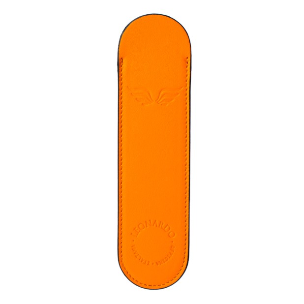 Leonardo Italian Leather Pen Sleeve Orange Pen Pouch (Single)