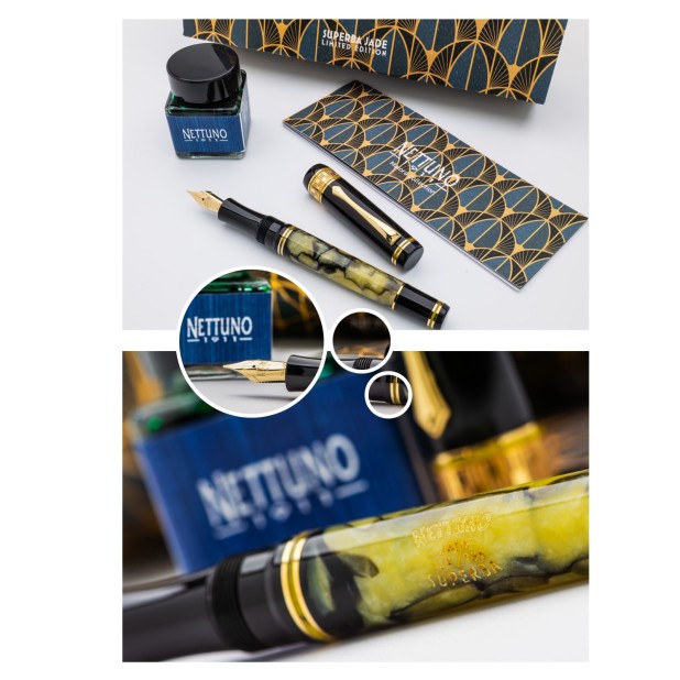 Nettuno 1911 Superba Jade Marbled Celluloid Vulpen