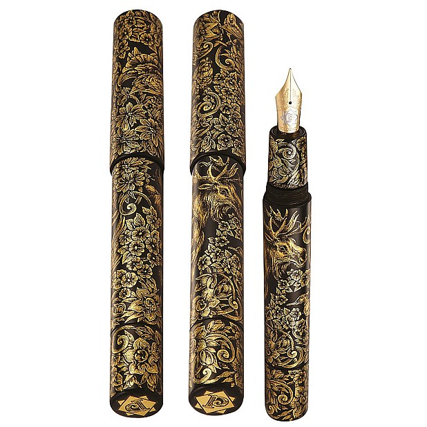 Phoenix Lacquer Art Ornaments Golden Moose & Flowers Fountain pen