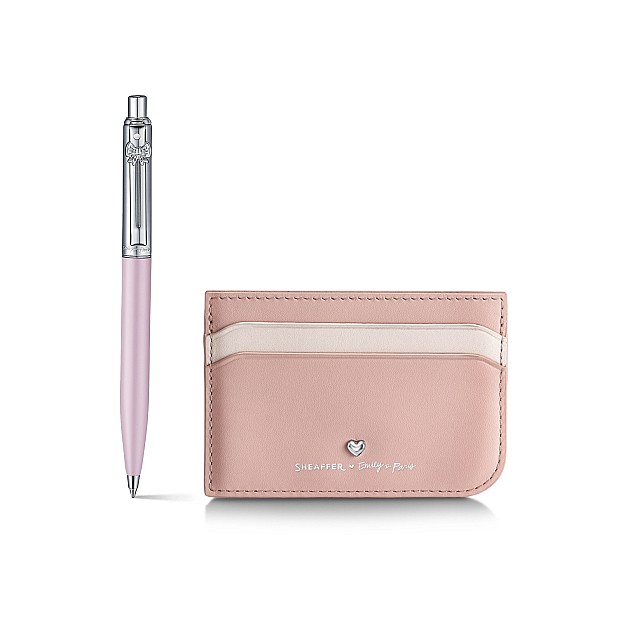 Sheaffer Sentinel Emily in Paris Matte Pink Bow ST Balpen and Credit Card Holder Set