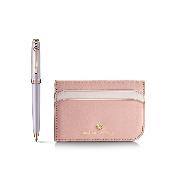 Sheaffer Prelude Mini Emily in Paris Pastel Pink and Swarovski Crystal RGT Ballpoint and Credit Card Holder Set