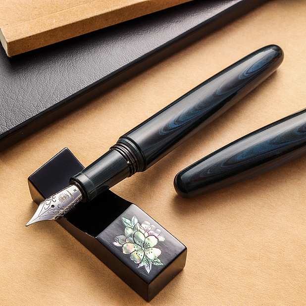 Wancher Dream Pen True Ebonite Marble Blue Plumo Estilográfica